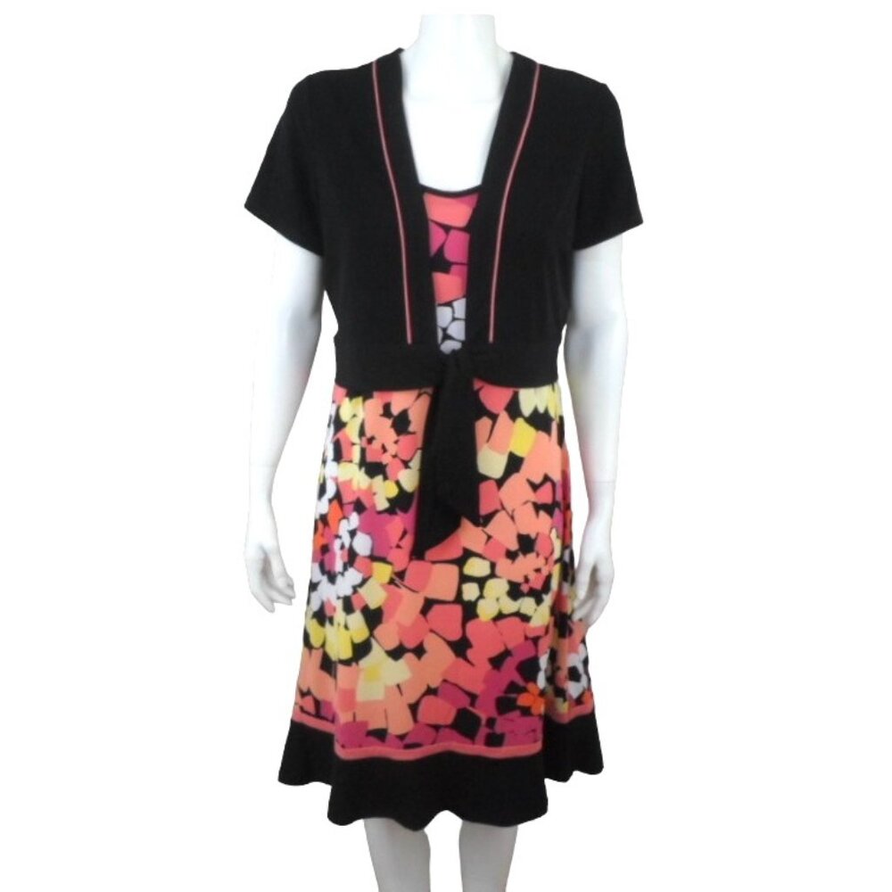 Studio I Jacket Dress Black Tie Front Shrug Floral Sleeveless Flare Dress